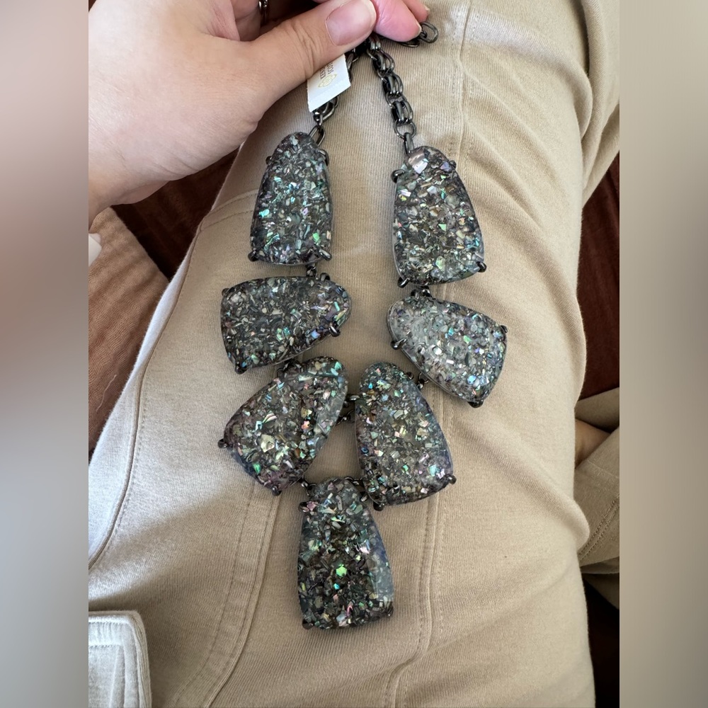 Harlow Necklace - Purple Crushed Abalone with gunmetal frame necklace